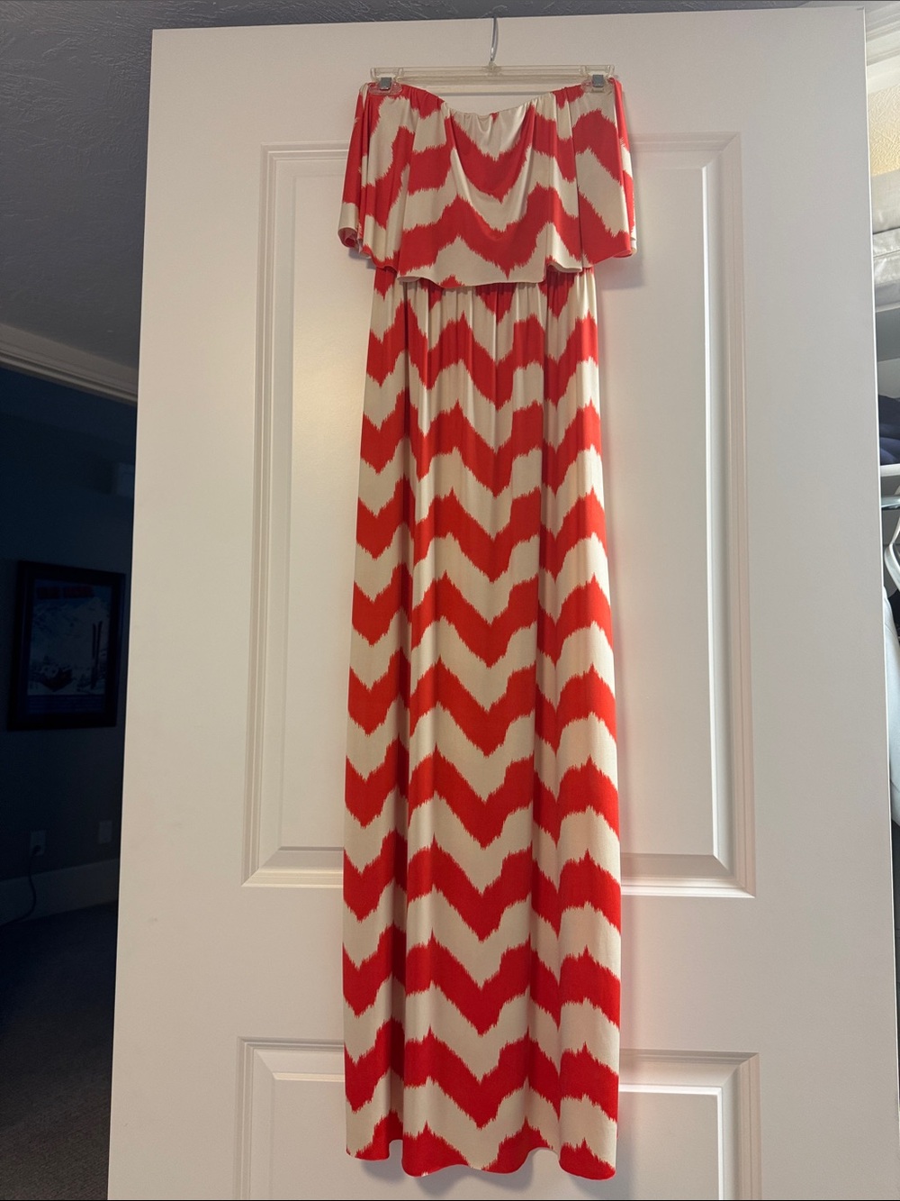 Strapless Chevron Maxi Dress in Red and Cream